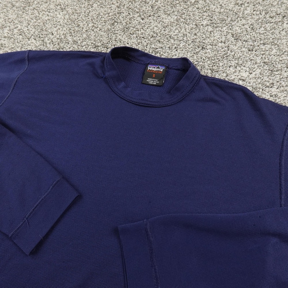 VTG Patagonia Shirt Mens S Blue Long Sleeve‎ Capilene Outdoor Base Layer Top USA